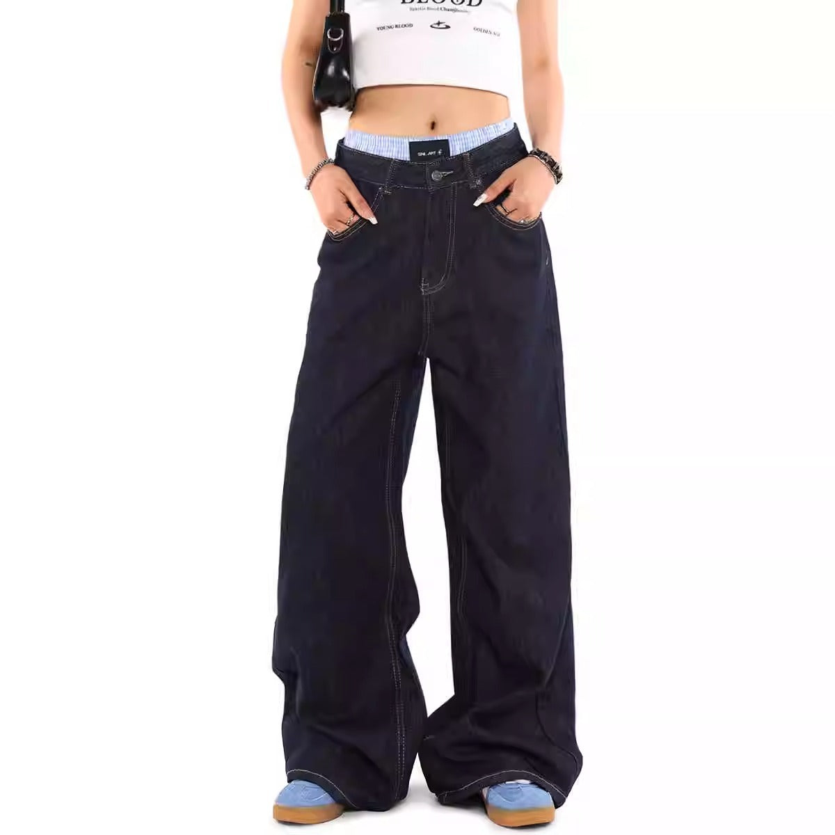 Maeve & Co Women's Wide-Leg Jeans - High-Waisted Relaxed Fit Dark Wash Denim