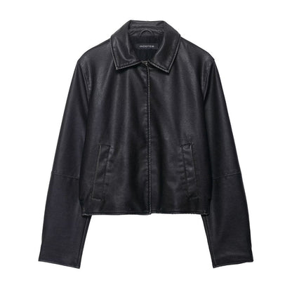 Maeve Women's Leather Jacket - Zip-Up Long-Sleeve Autumn-Weight, Black