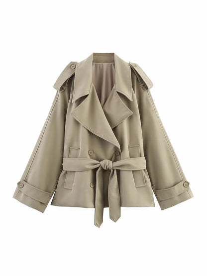 Maeve Women's Trench Coat - Lapel Longline Relaxed-Fit, Khaki