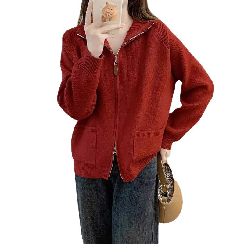 Maeve & Co Women's Zip-Up Cardigan - Collared Knitted Cardigan Jacket, Long Sleeve