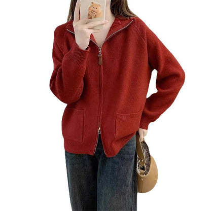 Maeve & Co Women's Zip-Up Cardigan - Collared Knitted Cardigan Jacket, Long Sleeve