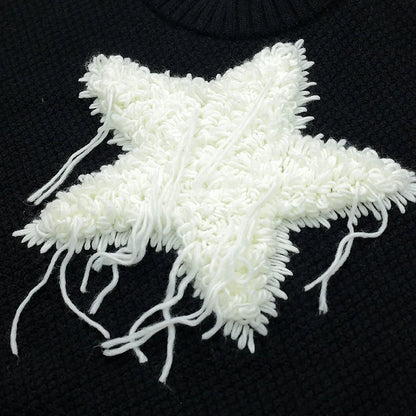 Maeve & Co Women's Star Jumper - Black & White Colour Block Knit Pullover, Long Sleeve