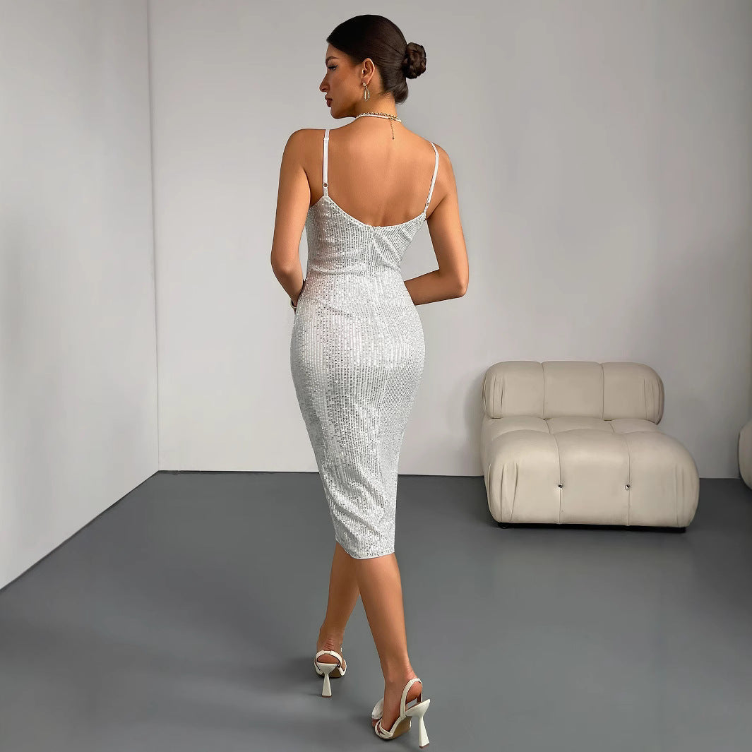 Maeve & Co Women's Sequin Dress - V-Neck Sleeveless Bodycon Party Midi Dress