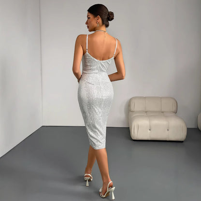 Maeve & Co Women's Sequin Dress - V-Neck Sleeveless Bodycon Party Midi Dress