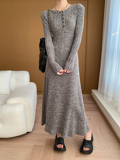 Maeve Women's Knitted Dress - Shoulder-Pad Slim Midi