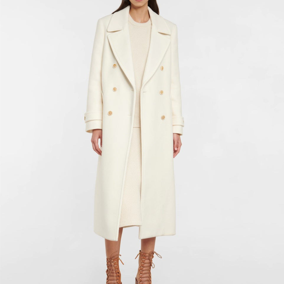 Maeve Women's Double-Breasted Coat - Longline, White