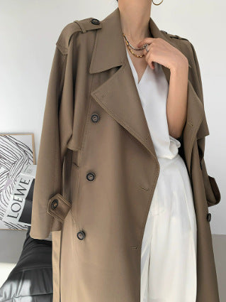 Maeve Women's Trench Coat - Double-Breasted Longline Long-Sleeve