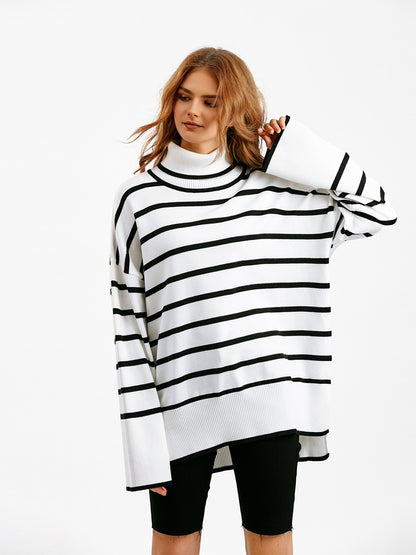 Maeve & Co Women's Striped Jumper - Loose Fit Knitted Pullover, Long Sleeve