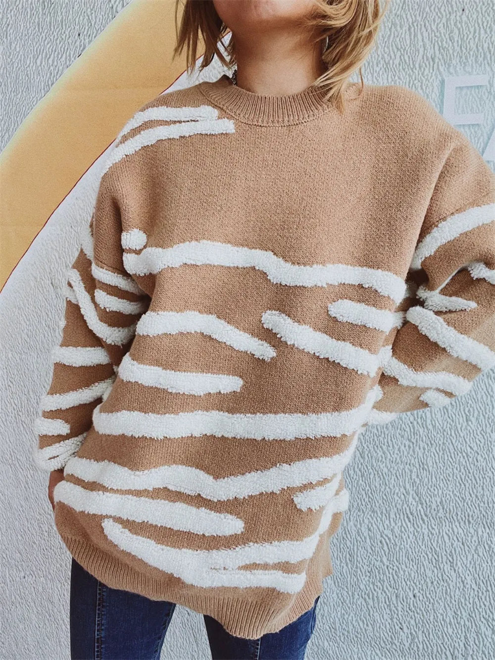 Maeve Women's Knitted Jumper - Contrast Crew-Neck Soft Knit