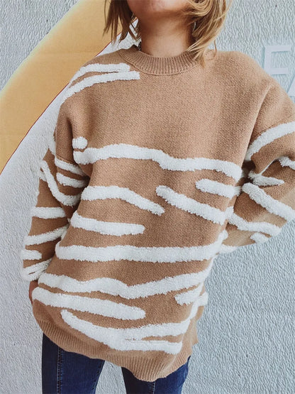 Maeve Women's Knitted Jumper - Contrast Crew-Neck Soft Knit