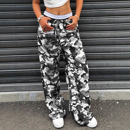 Maeve Women's Wide-Leg Trousers - Camouflage Mid-Rise Stretch