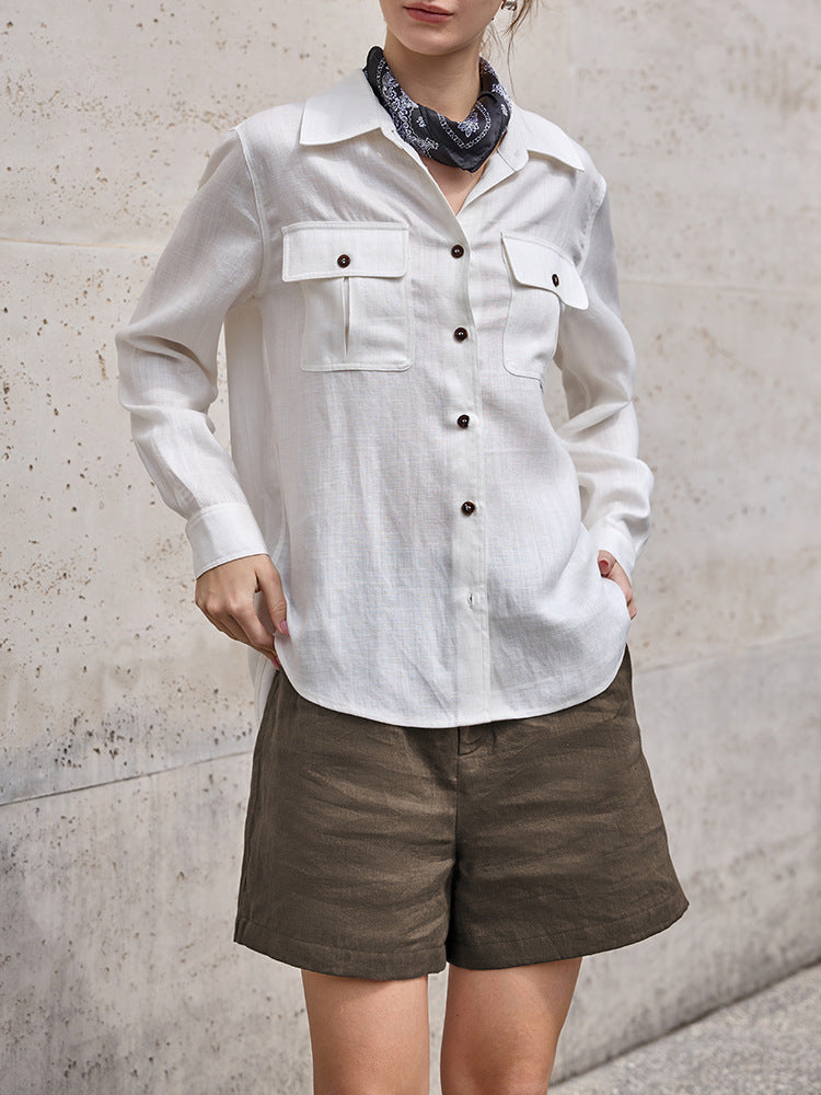 Women's Linen Shorts Pure Linen, High Waist, Wide Leg, Tailored