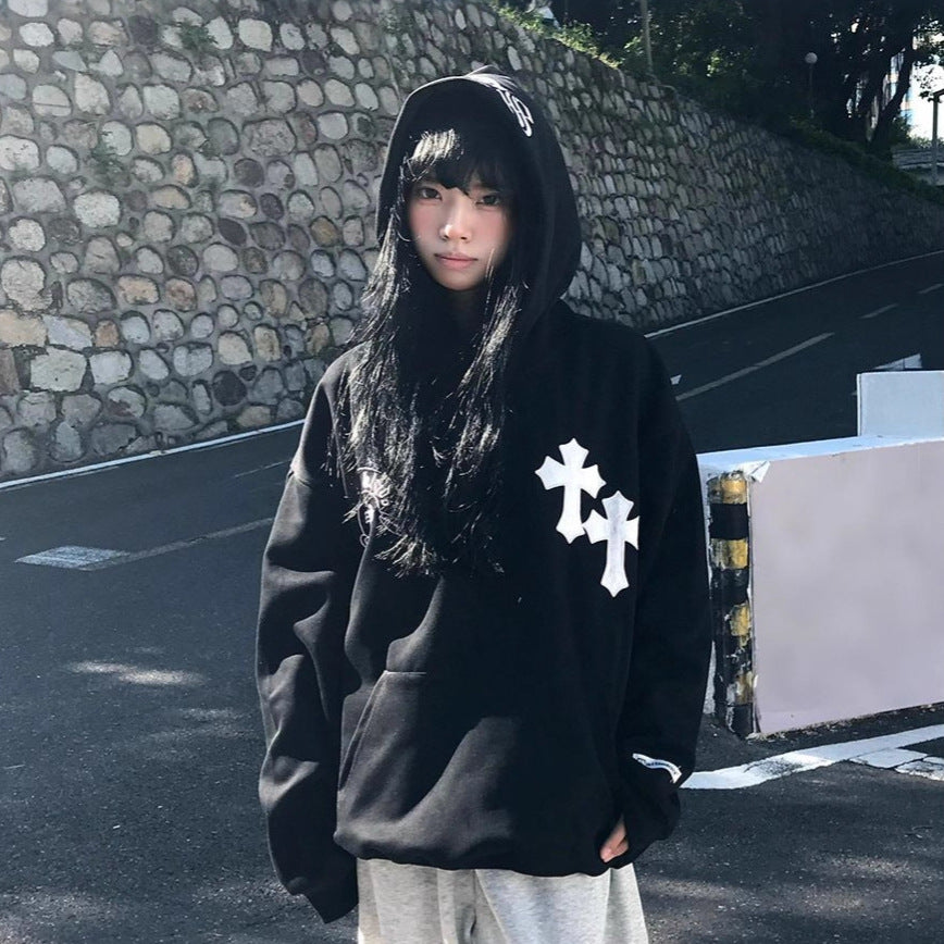 Maeve & Co Women's Graphic Hoodie - Oversized Cross Embroidered Pullover Hoodie