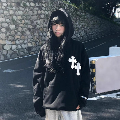 Maeve & Co Women's Graphic Hoodie - Oversized Cross Embroidered Pullover Hoodie