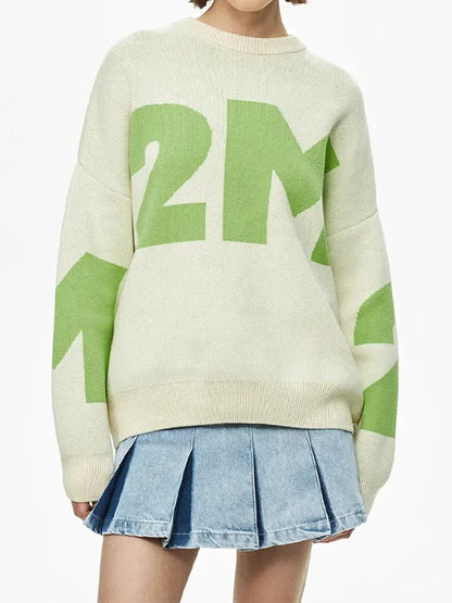 Maeve & Co Women's Slogan Jumper - Contrast Letter Knit Crew Neck Pullover, Long Sleeve