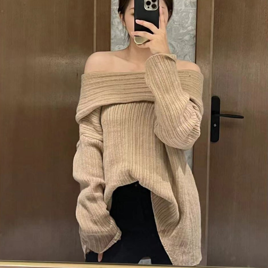 Maeve Women's Off-Shoulder Jumper - Slash-Neck Oversized Knit