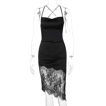 Maeve & Co Women's Satin Midi Dress - Sleeveless Lace-Up Backless Party Dress