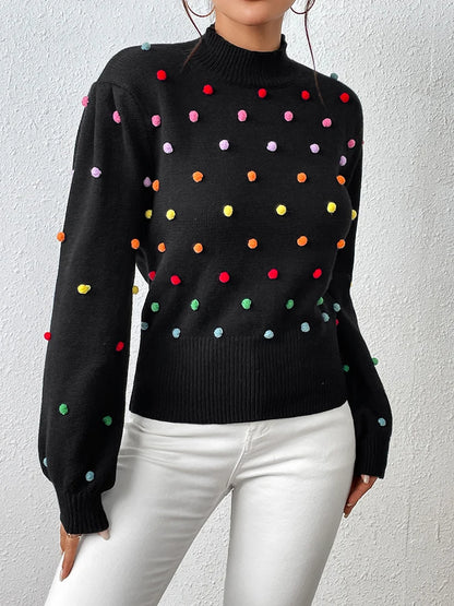 Maeve & Co Women's Pom-Pom Jumper - Multicolour Bobble Knit Pullover, Long Sleeve