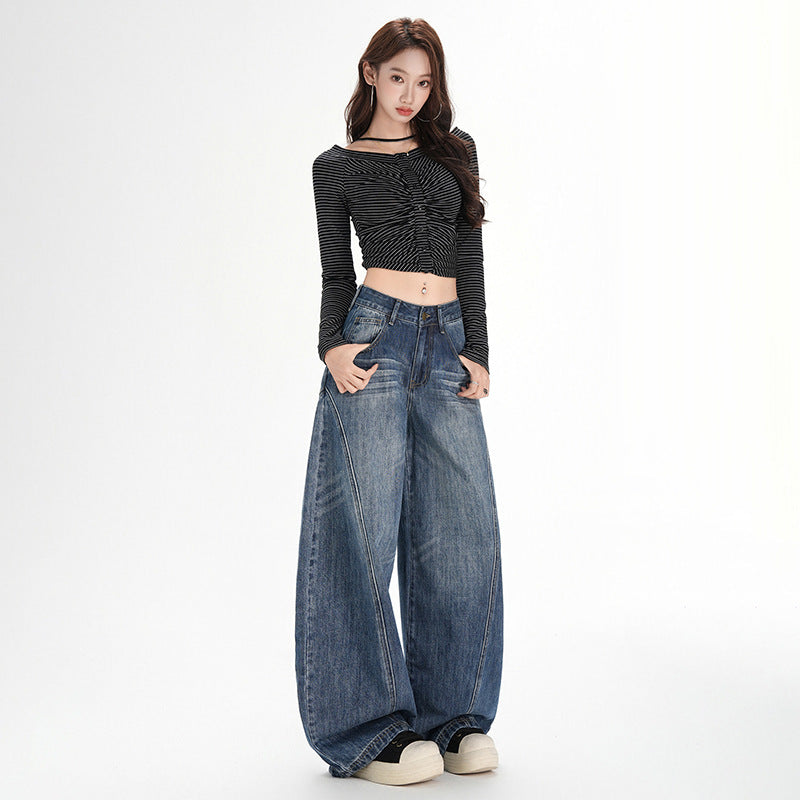 Maeve & Co Women's Barrel Jeans - Vintage Wash High-Waisted Wide-Leg Denim