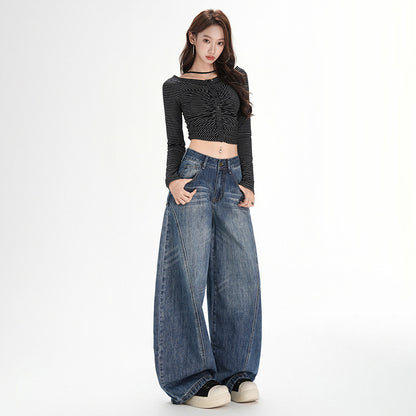 Maeve & Co Women's Barrel Jeans - Vintage Wash High-Waisted Wide-Leg Denim