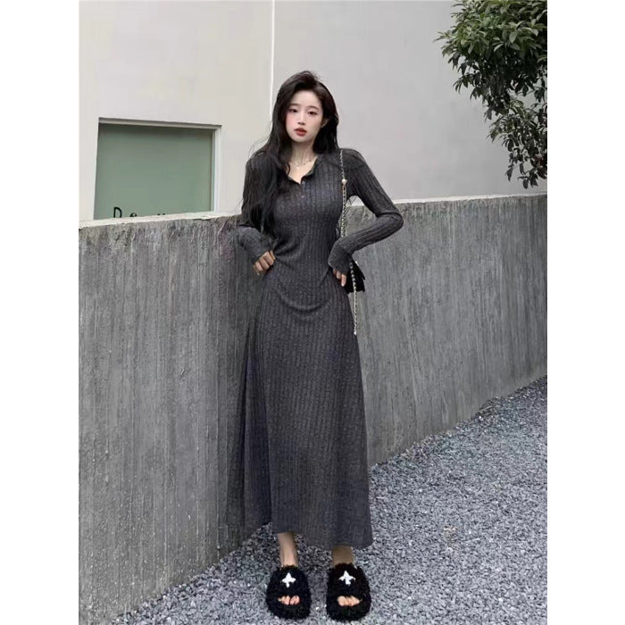 Maeve Women's Knitted Dress - V-Neck Waist-Cinch Maxi