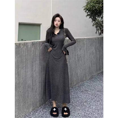 Maeve Women's Knitted Dress - V-Neck Waist-Cinch Maxi