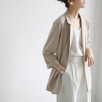 Maeve Women's Blazer - Tailored Lapel Cotton Long-Sleeve Relaxed-Fit