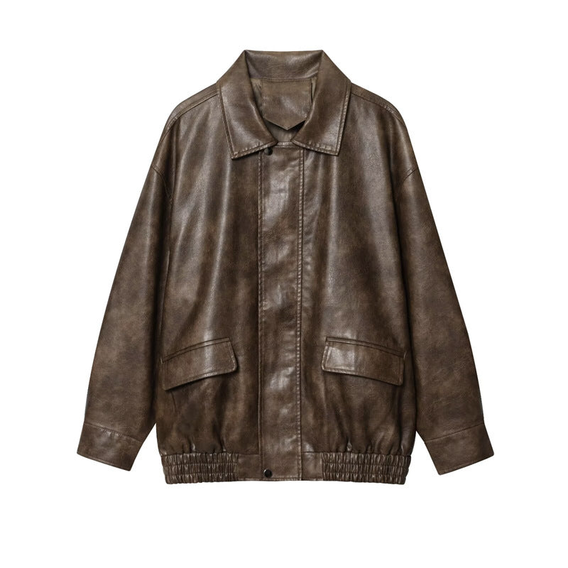 Maeve Women's Leather Jacket - Zip-Up Lapel Long-Sleeve Relaxed-Fit