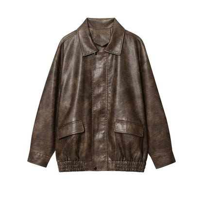 Maeve Women's Leather Jacket - Zip-Up Lapel Long-Sleeve Relaxed-Fit