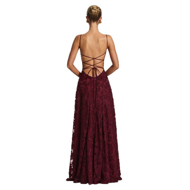 Women's Maxi Dress Lace, Backless, Strappy, Floor Length Evening