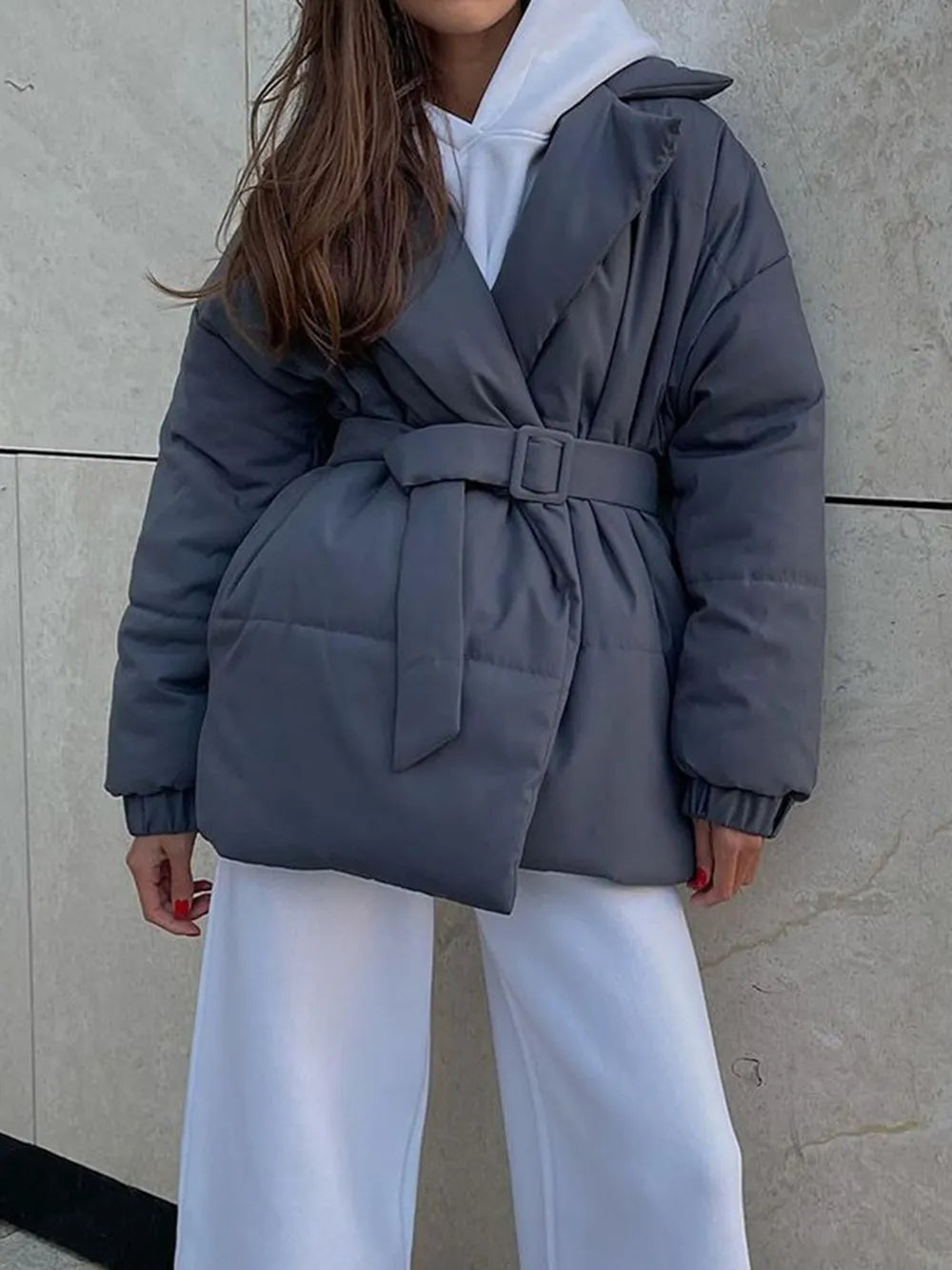 Maeve & Co Women's Puffer Coat - Belted Padded Winter Coat, Long Sleeve