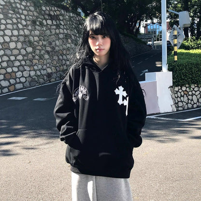 Maeve & Co Women's Graphic Hoodie - Oversized Cross Embroidered Pullover Hoodie