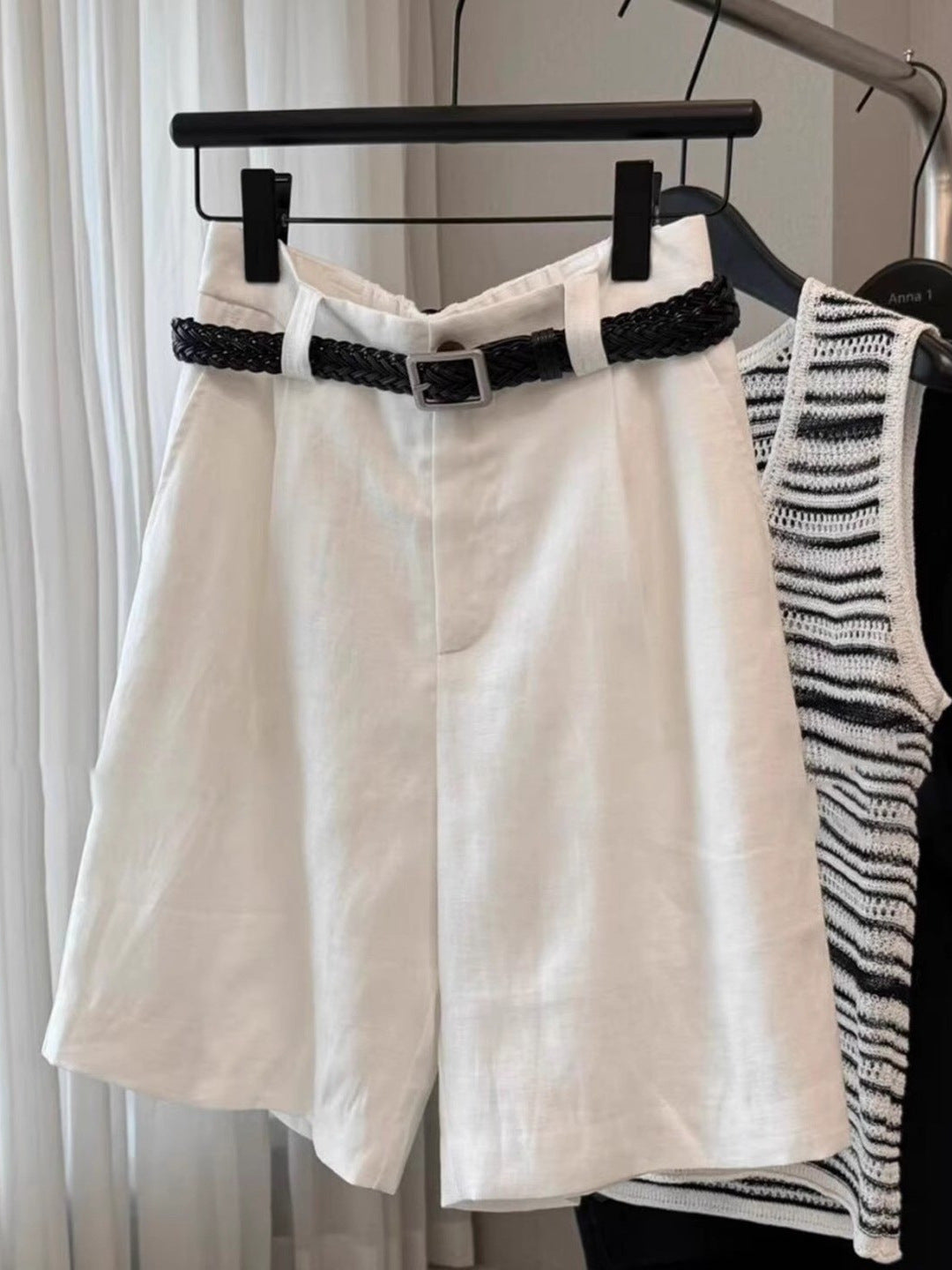 Women's Linen Shorts Wide Leg, High Waist, Belted, Tailored