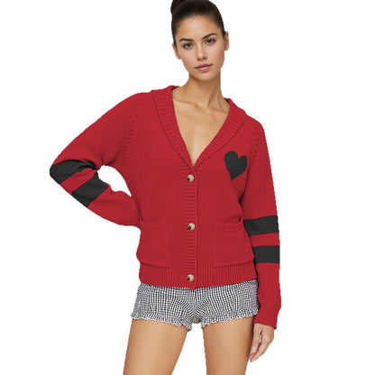 Maeve & Co Women's Heart Cardigan - V-Neck Button-Front Knitted Cardigan, Colour Block