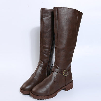 Maeve Women's Knee-High Riding Boots - Buckled Round-Toe Low-Heel