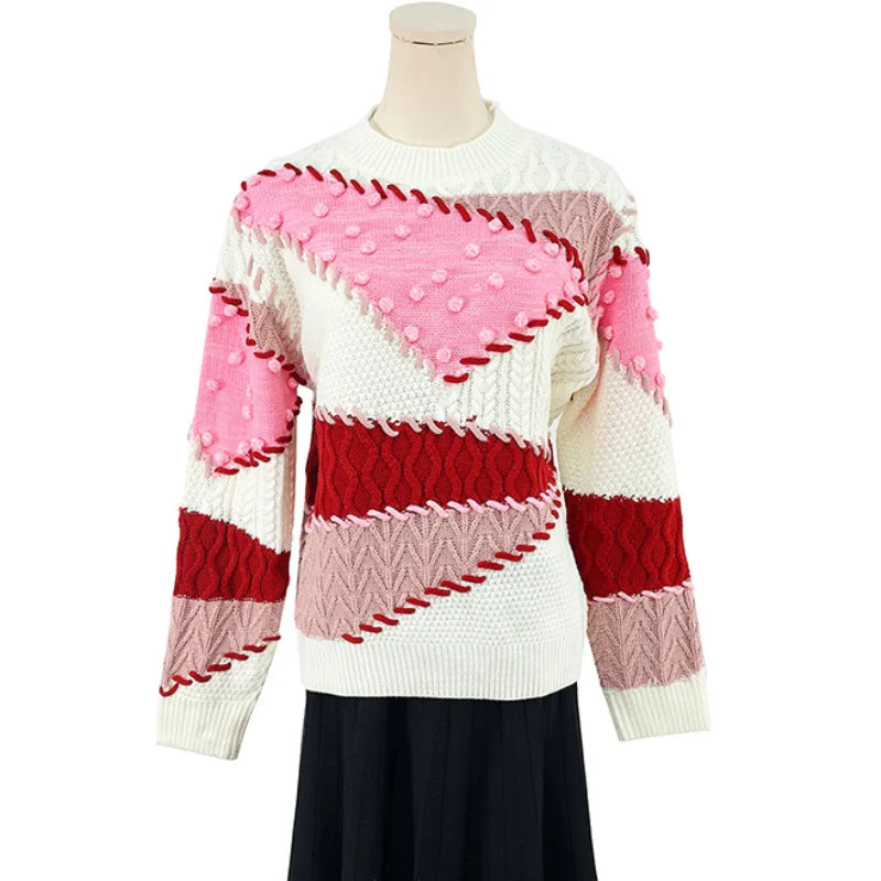 Maeve & Co Women's Colour Block Jumper - Crew Neck Knit Pullover, Long Sleeve, Beige