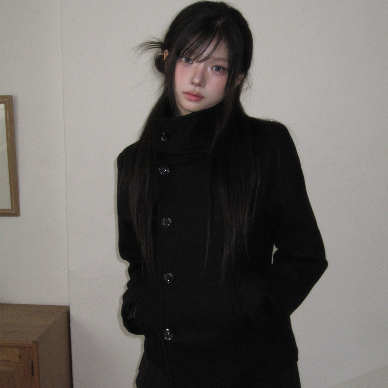 Maeve Women's Wool Coat - High-Neck, Black