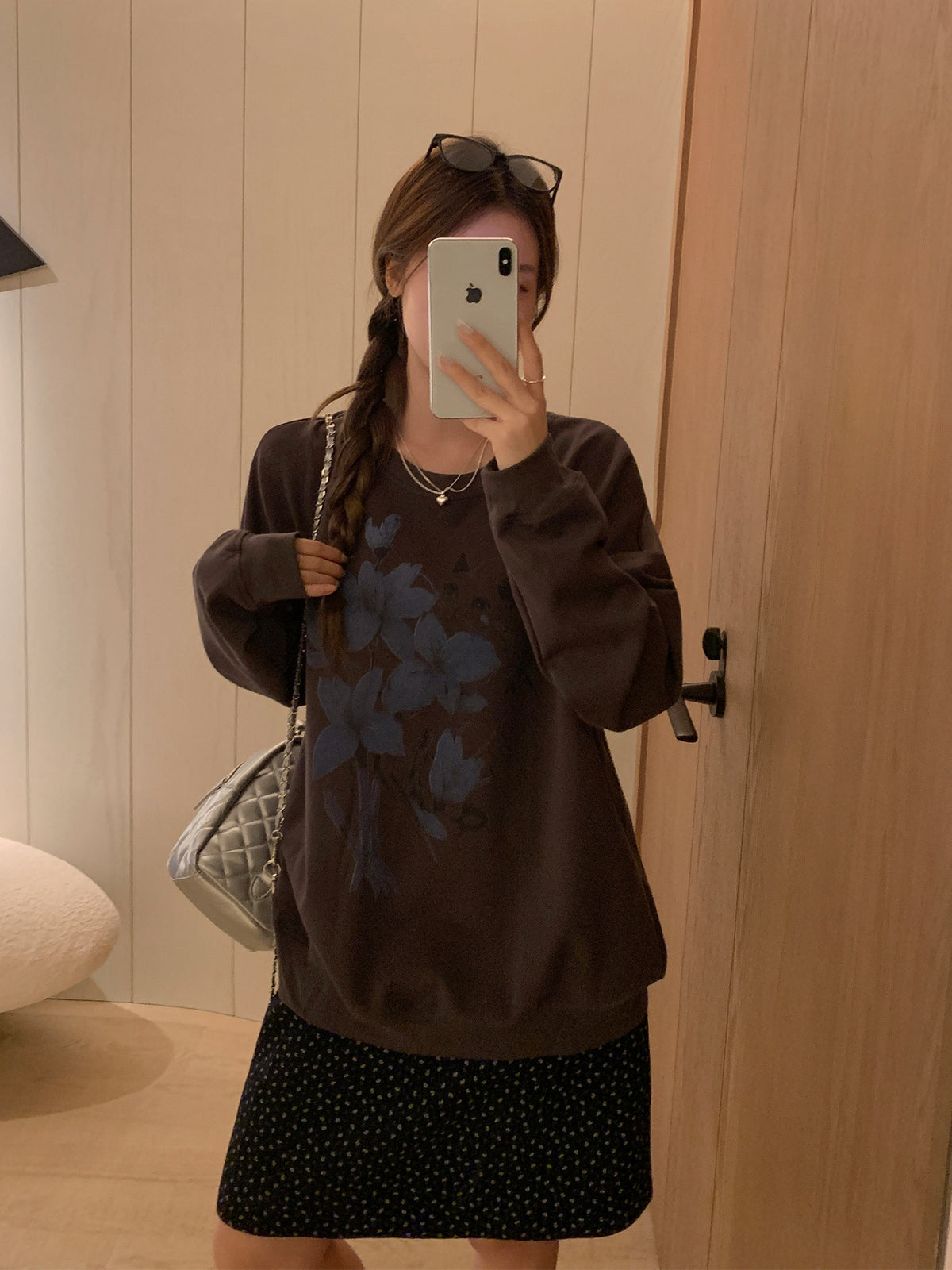 Maeve & Co Women's Floral Sweatshirt - Oversized Crew Neck Printed Pullover, Charcoal