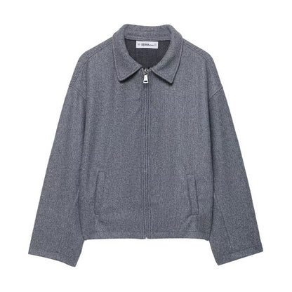 Maeve & Co Women's Collared Zip Jacket - Wool-Look Relaxed Short Jacket
