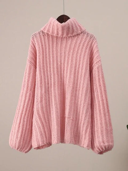 Maeve & Co Women's Roll Neck Jumper - Chunky Crochet Knit High Neck Pullover