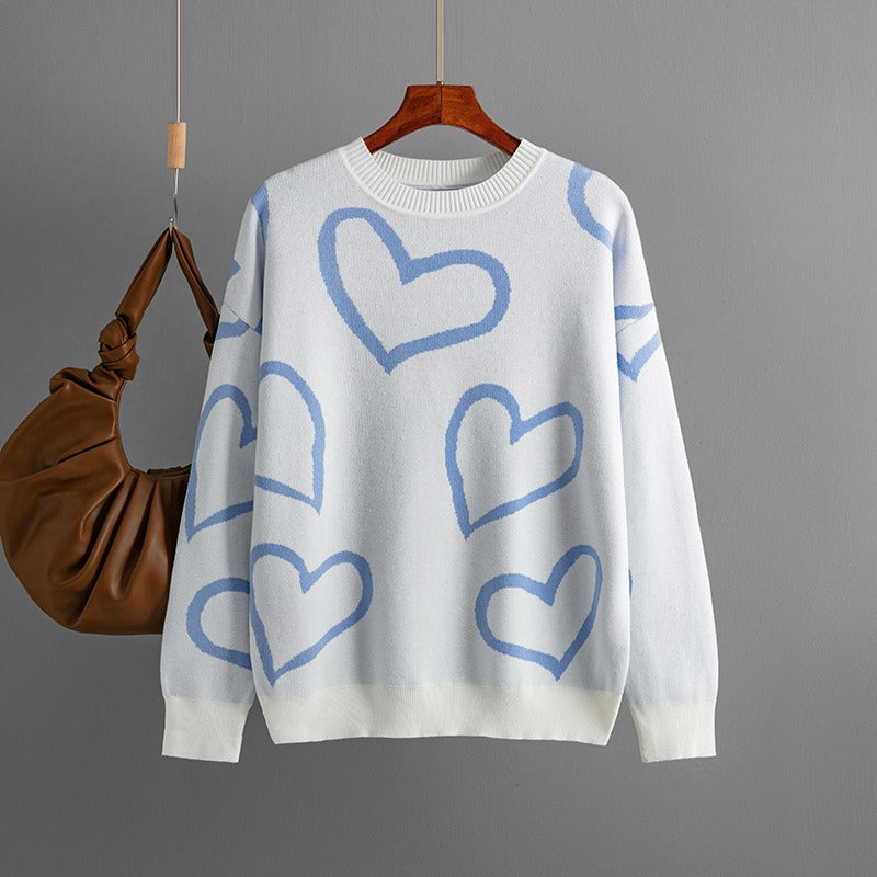 Maeve & Co Women's Heart Jumper - Crew Neck Loose Knit Pullover, Long Sleeve