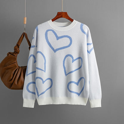 Maeve & Co Women's Heart Jumper - Crew Neck Loose Knit Pullover, Long Sleeve