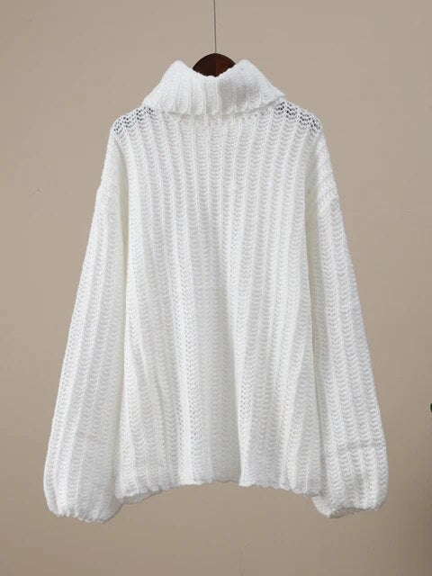 Maeve & Co Women's Roll Neck Jumper - Chunky Crochet Knit High Neck Pullover