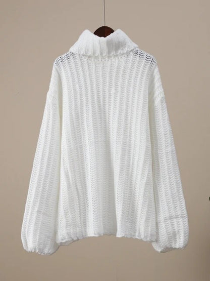 Maeve & Co Women's Roll Neck Jumper - Chunky Crochet Knit High Neck Pullover