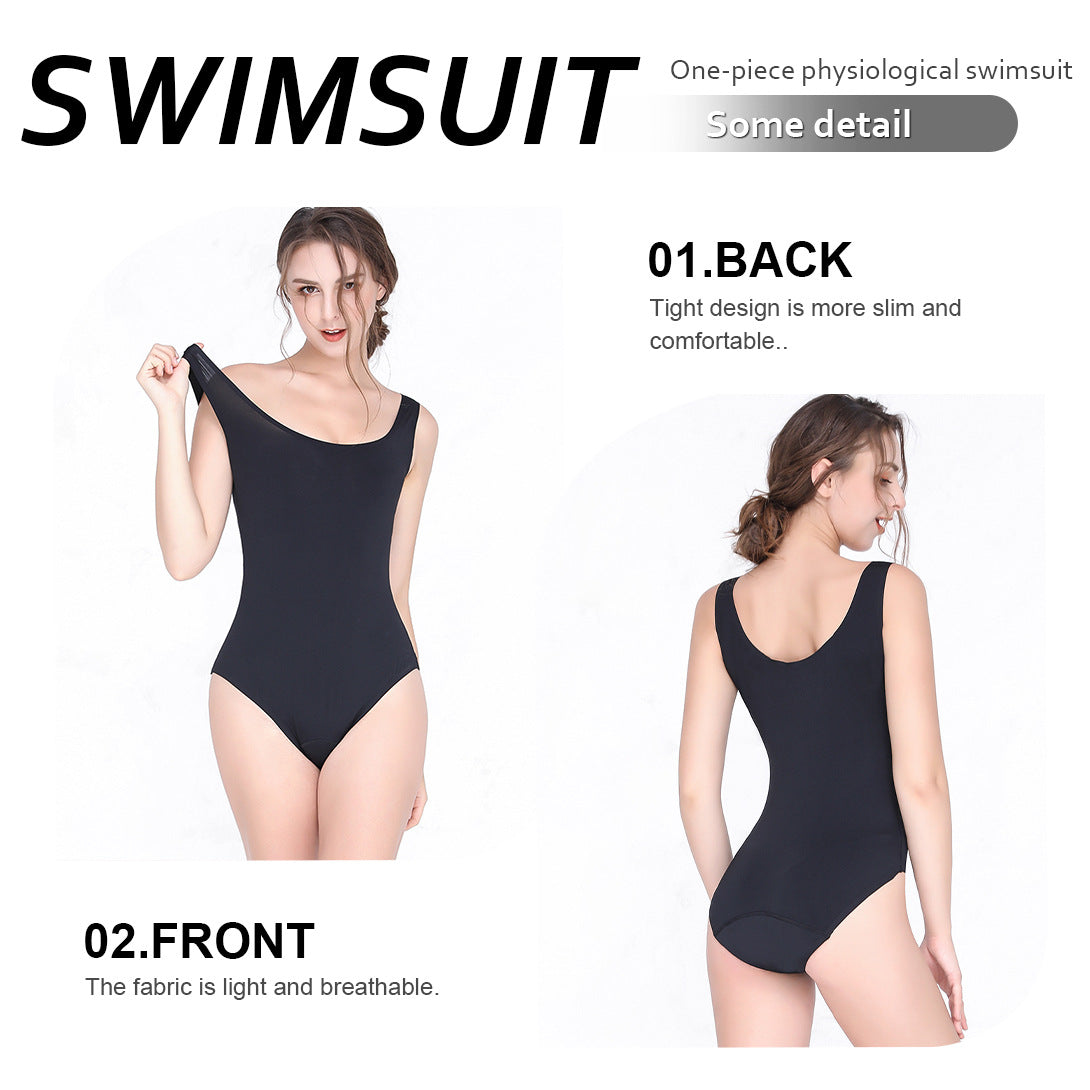 Black Period Swimsuit Women Leak Proof One Piece Swimwear, Off Shoulder
