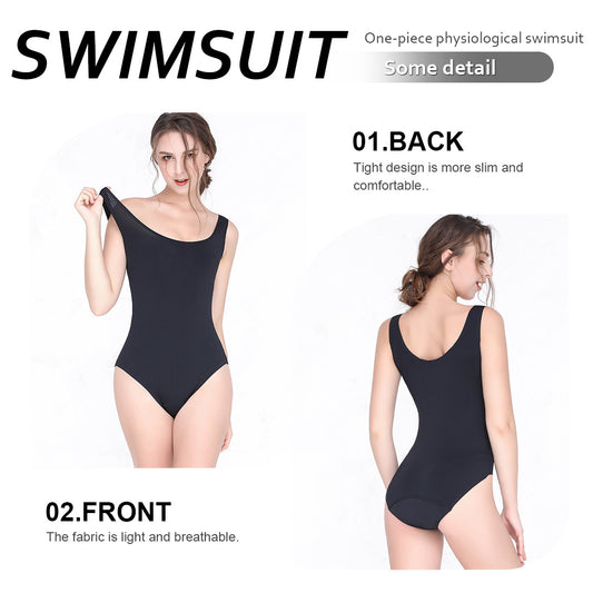 Black Period Swimsuit Women Leak Proof One Piece Swimwear, Off Shoulder