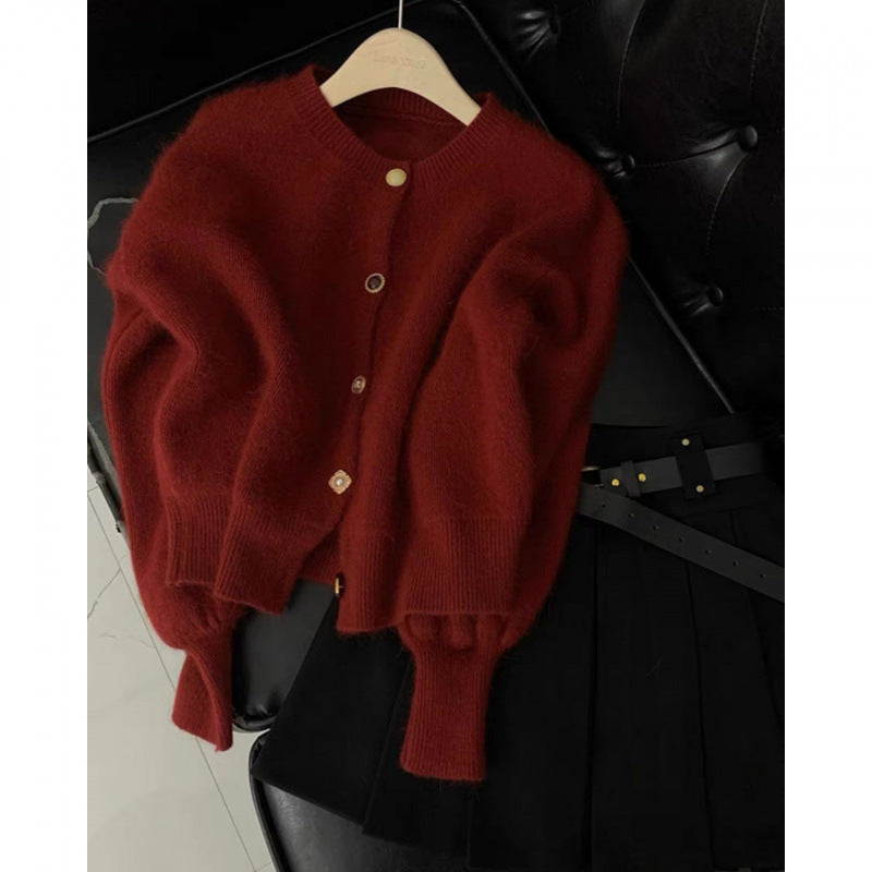 Maeve Women's Jacket - Knitted Autumn-Weight, Wine Red