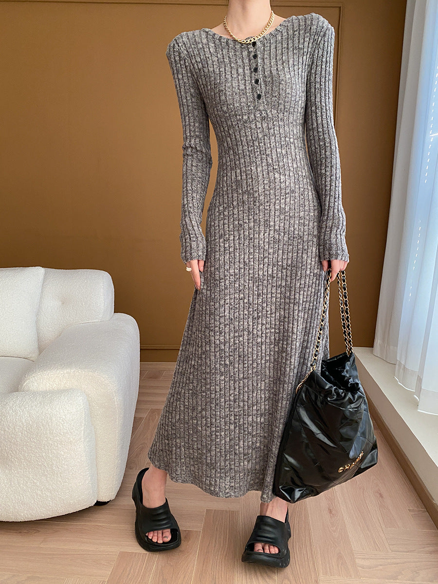 Maeve Women's Knitted Dress - Shoulder-Pad Slim Midi