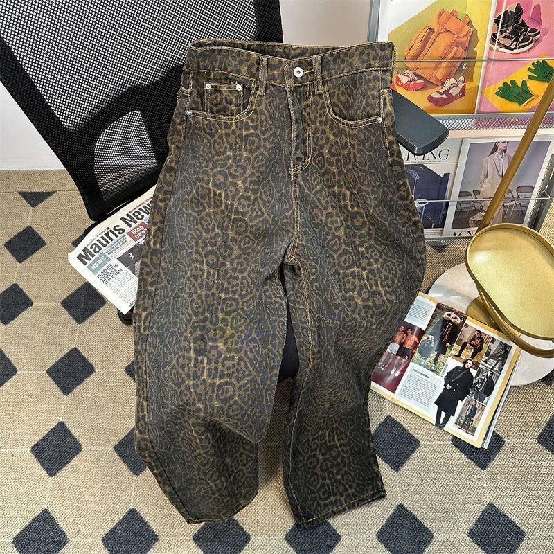 Maeve Women's Wide-Leg Jeans - Leopard Print Washed Denim