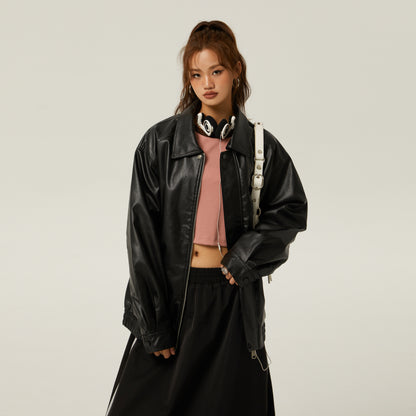 Maeve Women's Leather Jacket - Long-Sleeve Relaxed-Fit Autumn-Weight